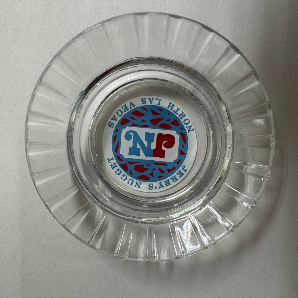 Vintage Jerrys Nugget Casino North Las Vegas Glass Ashtray Clear‎ Red Blue Logo